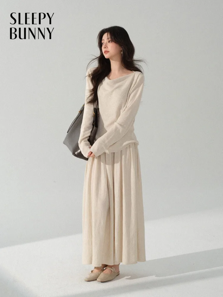 

Элегантный вязаный топ-юбка для женщин, женский мягкий драпированный свитер с плиссированной юбкой макси, облегающая шикарная повседневная одежда на каждый день