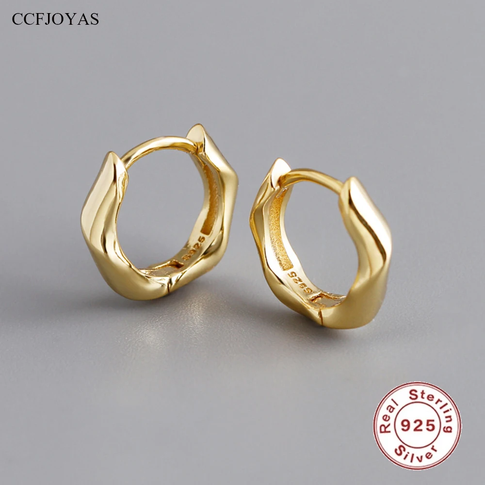 CCFJOYAS European and American High-end Twisted Linear 925 Sterling Silver Hoop Earrings Unisex Round Circle Huggies Earrings