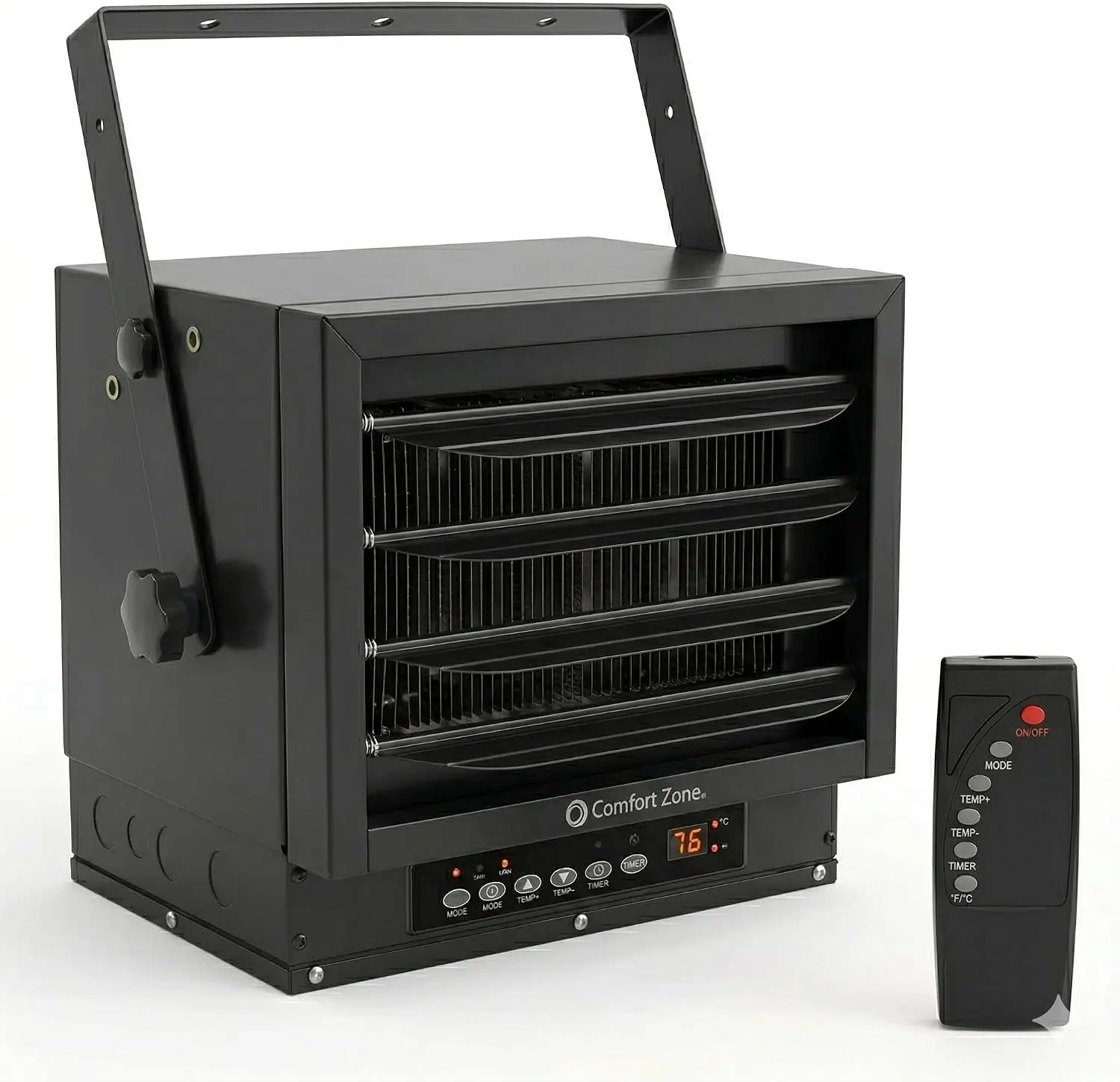 Hard-Wired Ceiling Mount Garage Space Heater with Remote, 7,500 Watt, 240 Volt, Fan-Forced, Overheat Protection, Digital Thermos