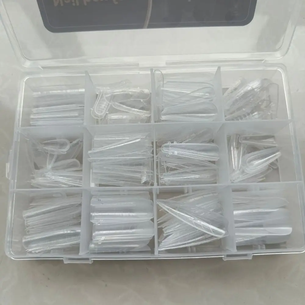 Mixed 12 Types Nail Tips Sets Pointed/Trapezoidal Nails Clear Forms French Nail Molds with Scale Acrylic Gel Extension Molds