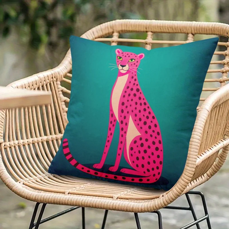 1pc Pink Leopard Teal Throw Pillow Cover 2D Double-Side Print Polyester Cushion Case for Home Sofa Car Bedroom Decor