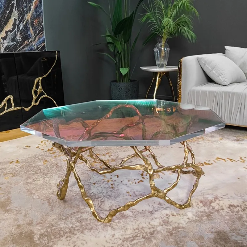 light luxury pure copper carving dazzling designer round coffee table villa large flat living room features stylish round table