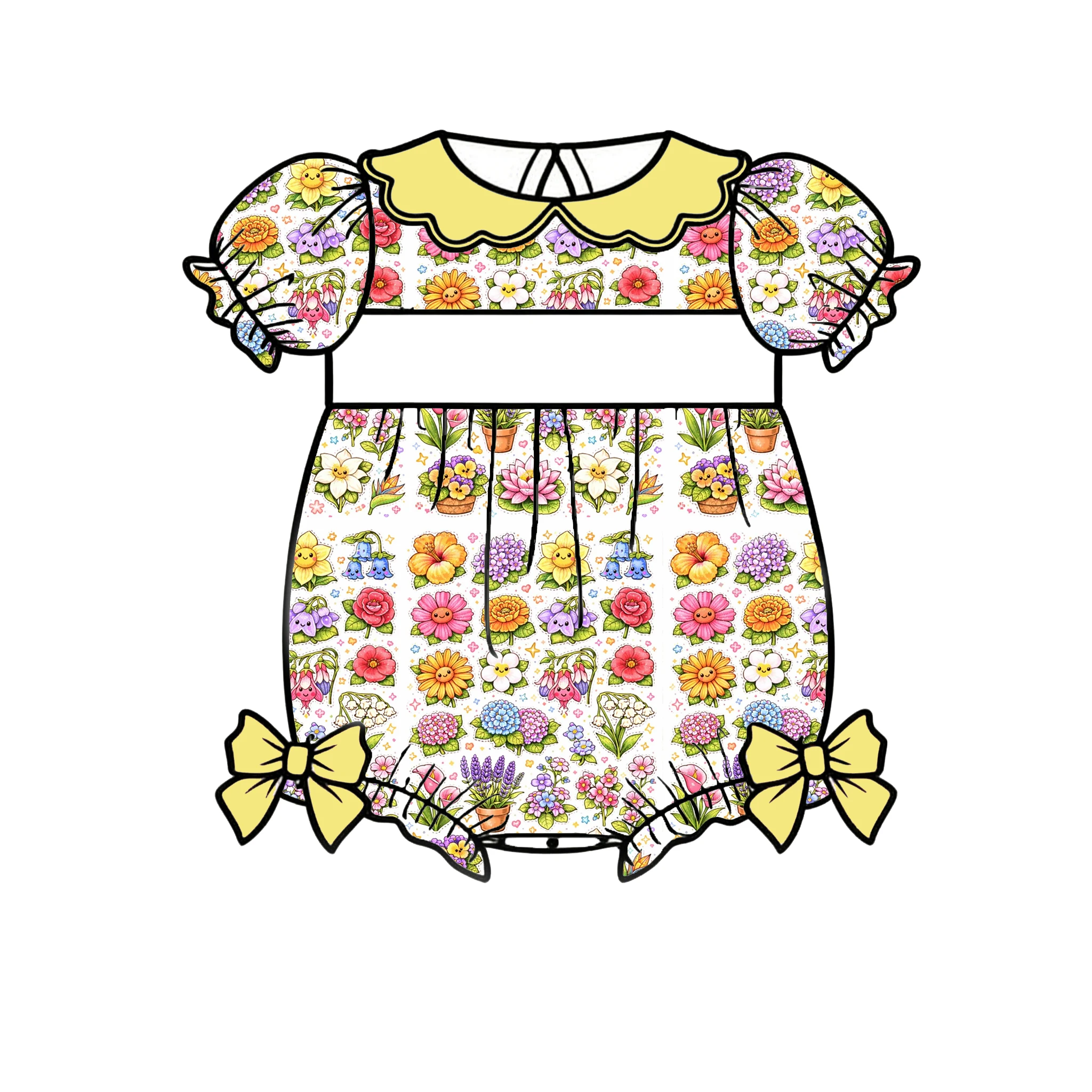 

Детский комбинезон с пышными рукавами, рюшами на манжетах и бантом на горловине, подходит для повседневной носки новорожденными, оптом.