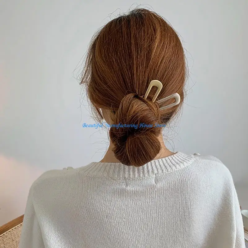 

E56A Chinese Metal U Shaped Hair Fork Clip Minimalist Vintage Hanfu 2 Prong Updo Chignon Pin Bun Holder Simple Hair