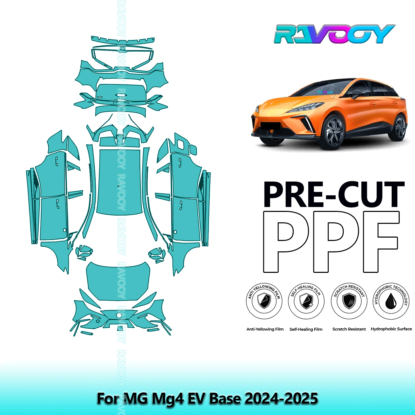 RAVOOY 8.5Mil Custom-Fit Precut TPU PPF Full Vehicle Clear Bra Stone Guard EU UK For MG Mg4 EV Base 2024-2026