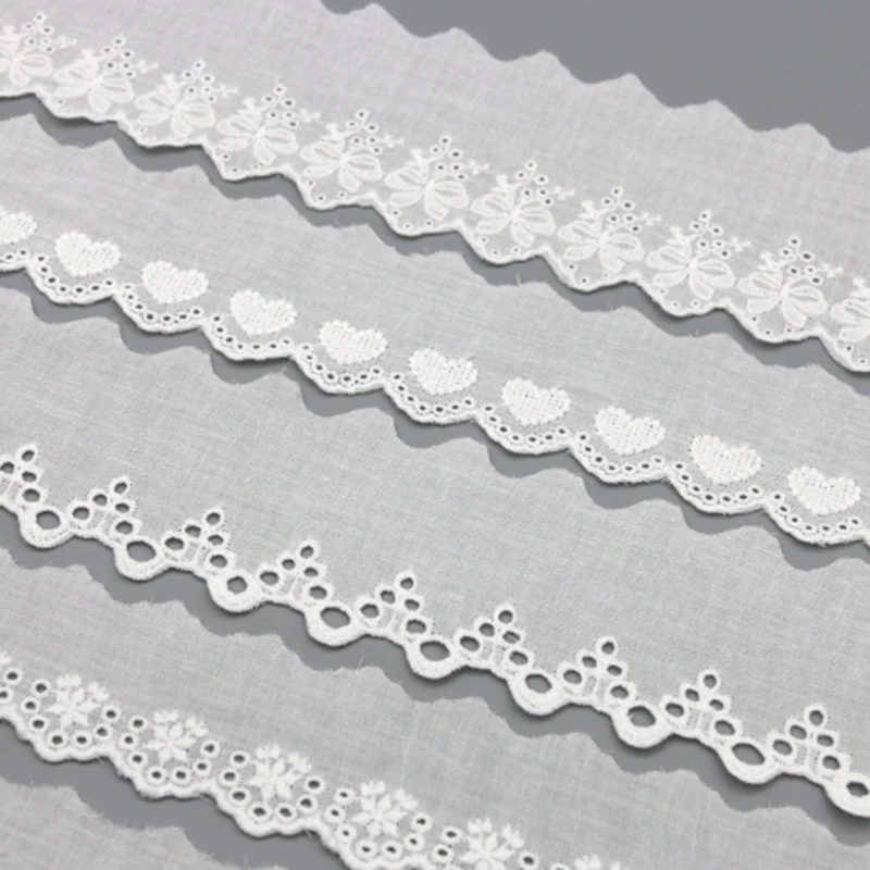 (3 Yards/lot) Cotton Lace White Embroidery Sewn Clothing Textile Fabric Woven Ribbon DIY Decoration Wedding Home Stickers