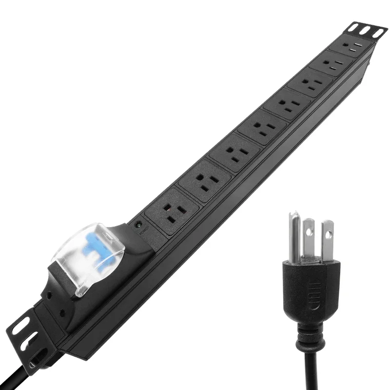 

Network Rack PDU Power Strip 3500W 8 US Socket 16A Circuit Breaker 2Meters Extension Cord Aluminium Alloy Shell