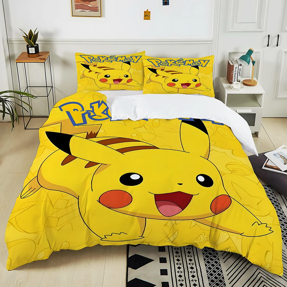 

Classic P-Pikachu Print Bedding Set 3PC 1 Duvet Cover 2Pillowcases Adult and Children Bedding Set Warm Gift for Family Potdemiel