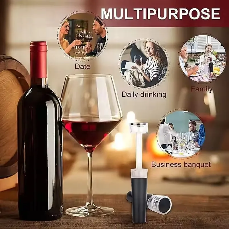 Vacuum Wine Stopper, Reusable Stoppers with Built-in Vacuum Pump Leakproof Wine Bottle Sealer Silicone Caps,Wine Saver