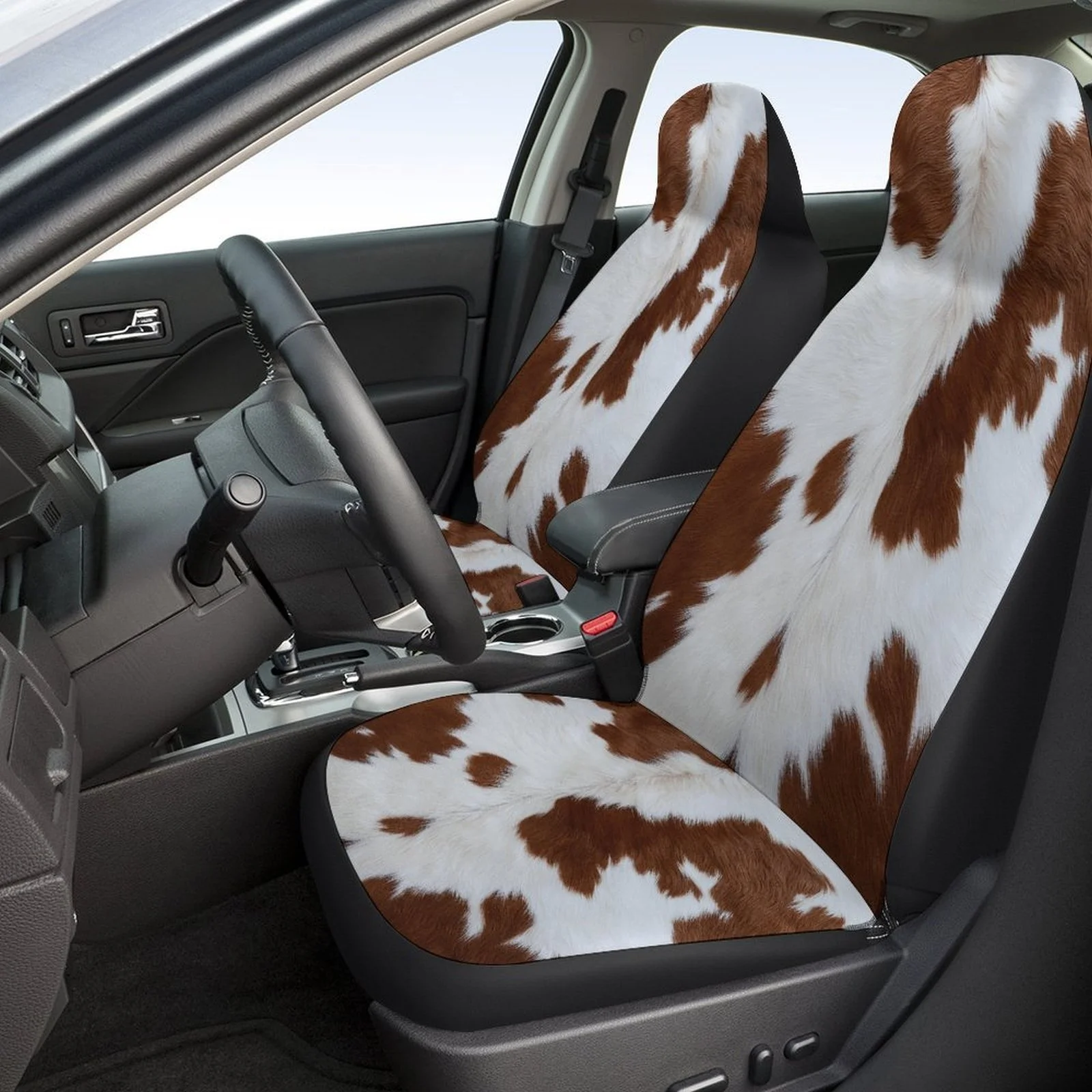 Cow Hide Pattern Designed Car Seat Covers Set For Most Cars, Trendy Breathable Decorative Car Seat Protector Covers Full Set, C