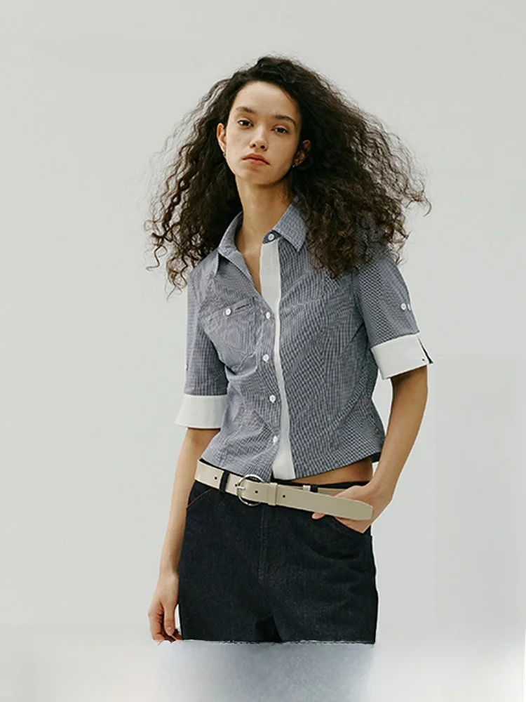 

Женская летняя футболка FAE из хлопка, приталенная, с отложным воротником, эластичная, свободного кроя, оригинальный дизайн, модная.