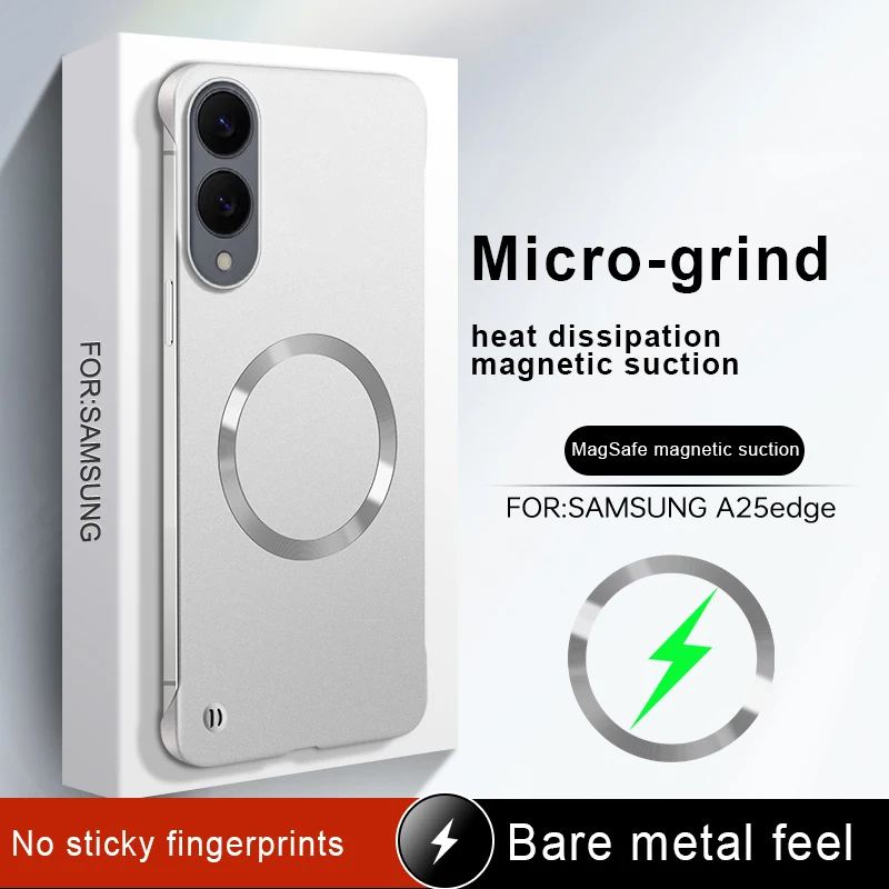 Capa Magnética Fina de Metal Fosco sem Borda para Magsafe Samsung S25 Edge FE S24 S23 S25 S26 Ultra S22 Plus A56 5G Armor Cover