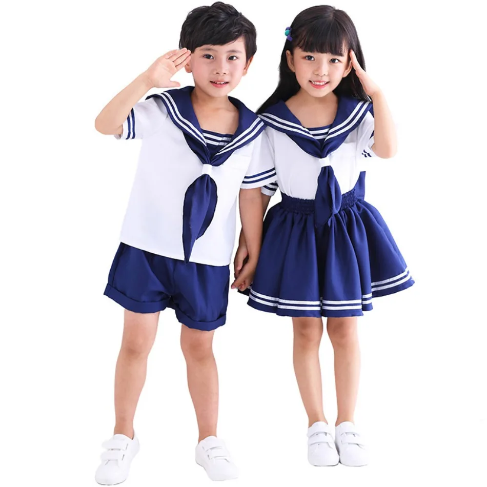 Japanese Style Party Uniform Kids Boys Girls Sailor Costume Carvial Cosplay Clothes Sets Halloween JK Suit Summer Shorts PS66