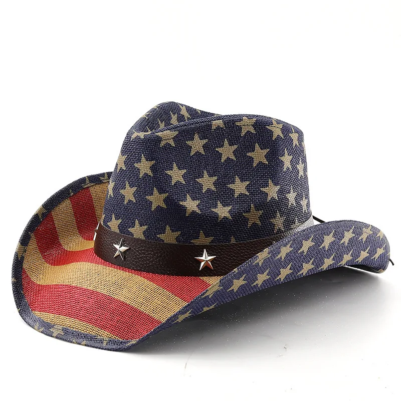 Hardtop Beach New Summer Men's And Women's Panama Straw Top Five Pointed Star Western Cowboy Hat