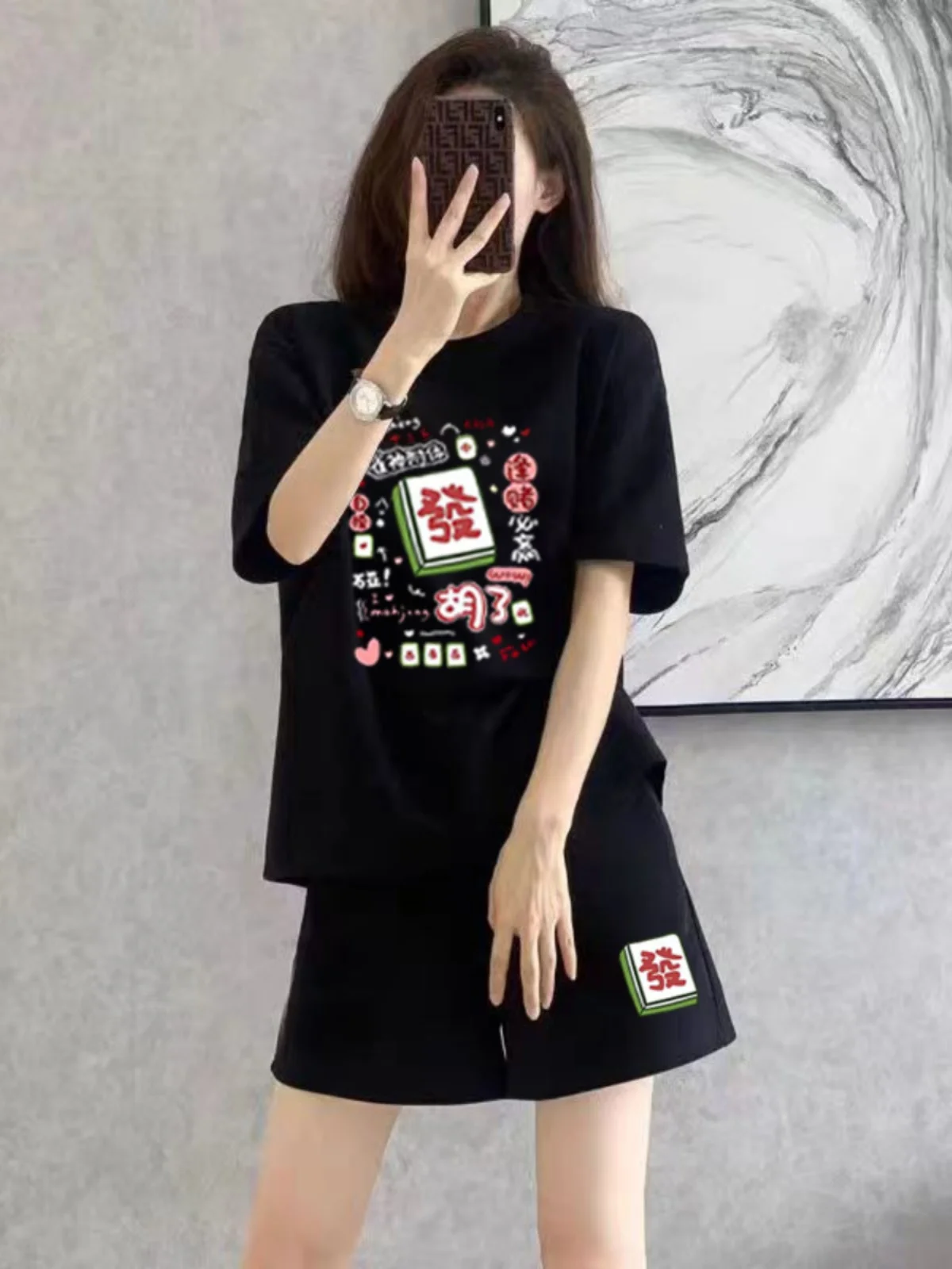 

Salt Series Summer Sportswear Set Women's Casual Print Loose Slimming Fashion Short Sleeve Shorts Two-Piece Trendy Outfit