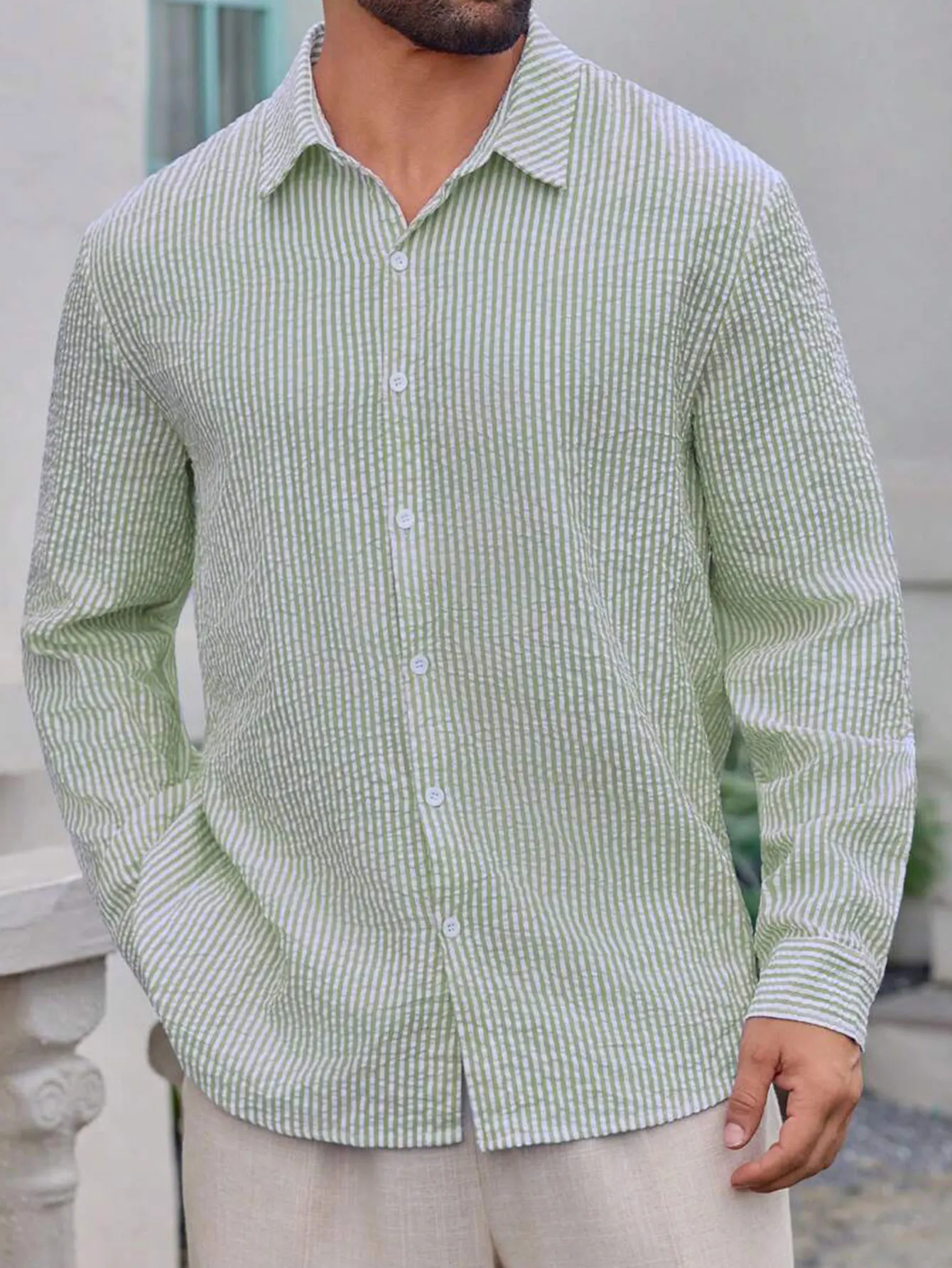 Herren Langarm-Streifenhemd mit Lockerem Schnitt Stilvolle Bequeme Freizeitkleidung für Alle Jahreszeiten Ideal für Outdoor-Aktivitäten – Detail 27