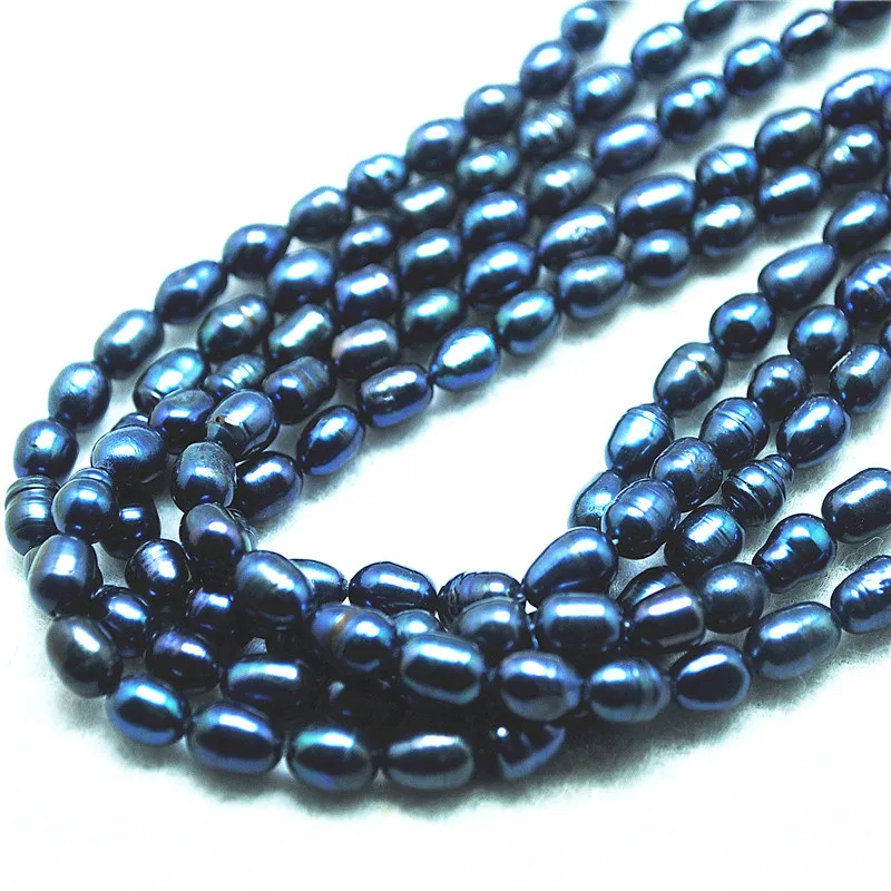 44PCS Black Cultured Freshwater Pearl Strings 5-6MM Rice Shape Pearl Beads For Women's Bracelets Making Free Shippings