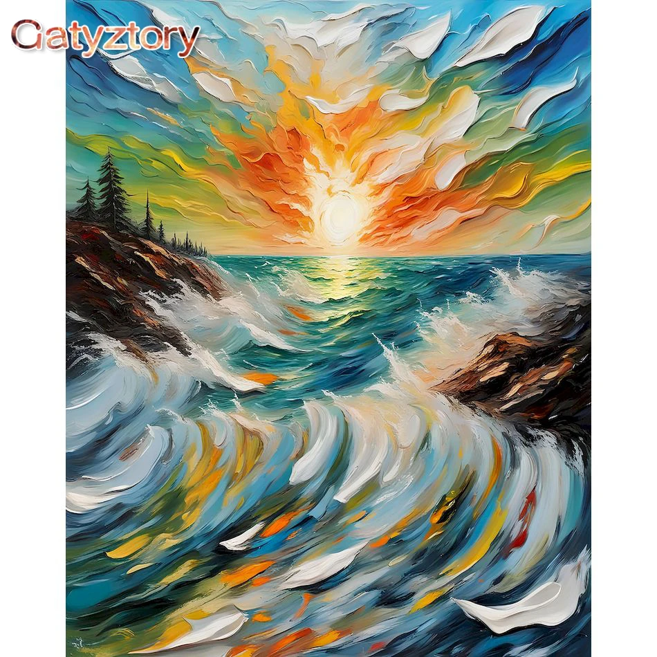 

GATYZTORY DIY Oil Painting By Numbers Abstract Landscape Handpaint Pictures By Numbers Acrylic Kits For Home Decoration Gift