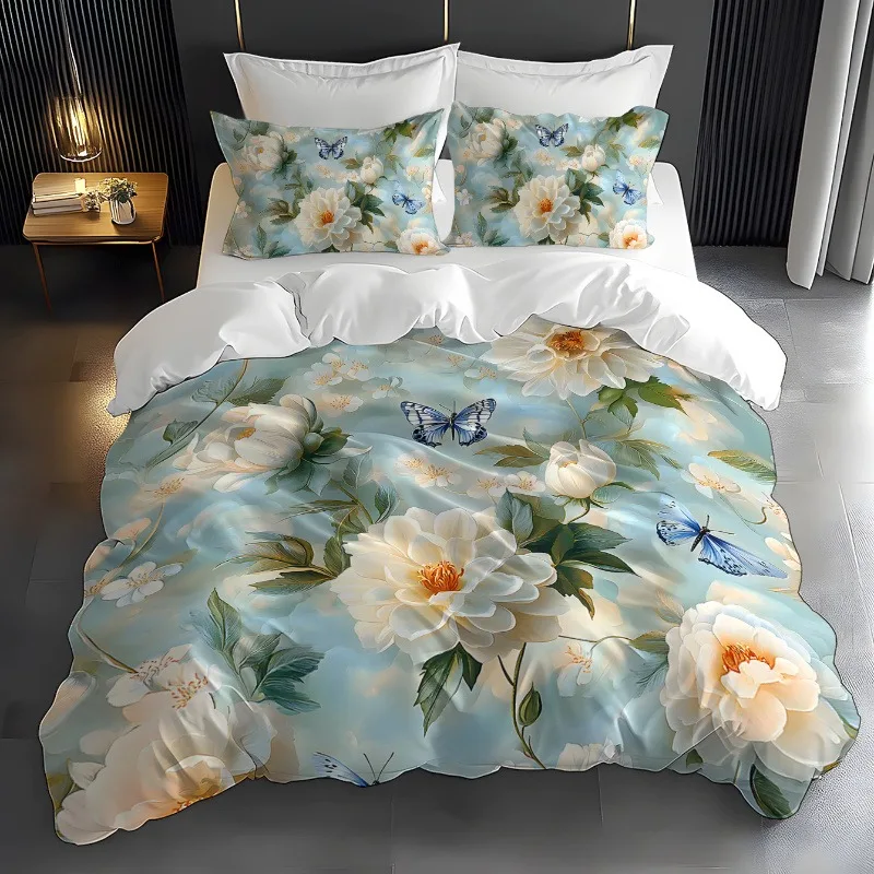 Bettwäsche-Set mit Blumenmuster, 3D-gedruckt, Bettbezug-Set, weich, Einzelbett, Twin, Doppelbett, Queen-Size-Bett, Heimdekoration für Schlafzimmer – Detail 3