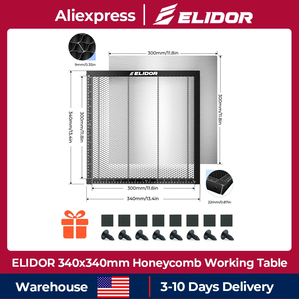 ELIDOR Honeycomb Working Table For Z6 S2 Laser Engraver and Laser Cutting Machine Honeycomb Panel Bed 340x340mm with Aluminum Protective Sheet