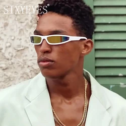 Gafas de sol futuristas Y2k para hombre y mujer, lentes de sol Vintage con montura rectangular pequeña, estilo Punk, espejo fresco, tonos deportivos