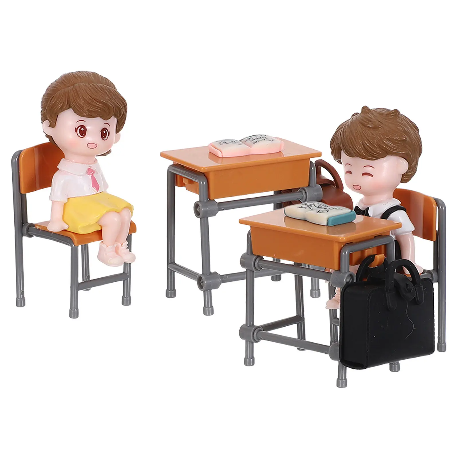 1Set Miniature School Desk and Chair Set for Dollhouse Classroom Decor Realistic Mini School Supplies Pretend Play Creative