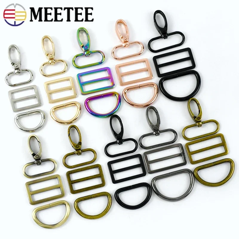 

2Sets 16-38mm Meetee Metal Bag Strap Buckle Lobster Clasps D Ring for Keychain Tri-Glide Hook Webbing Belt Buckes Accessories