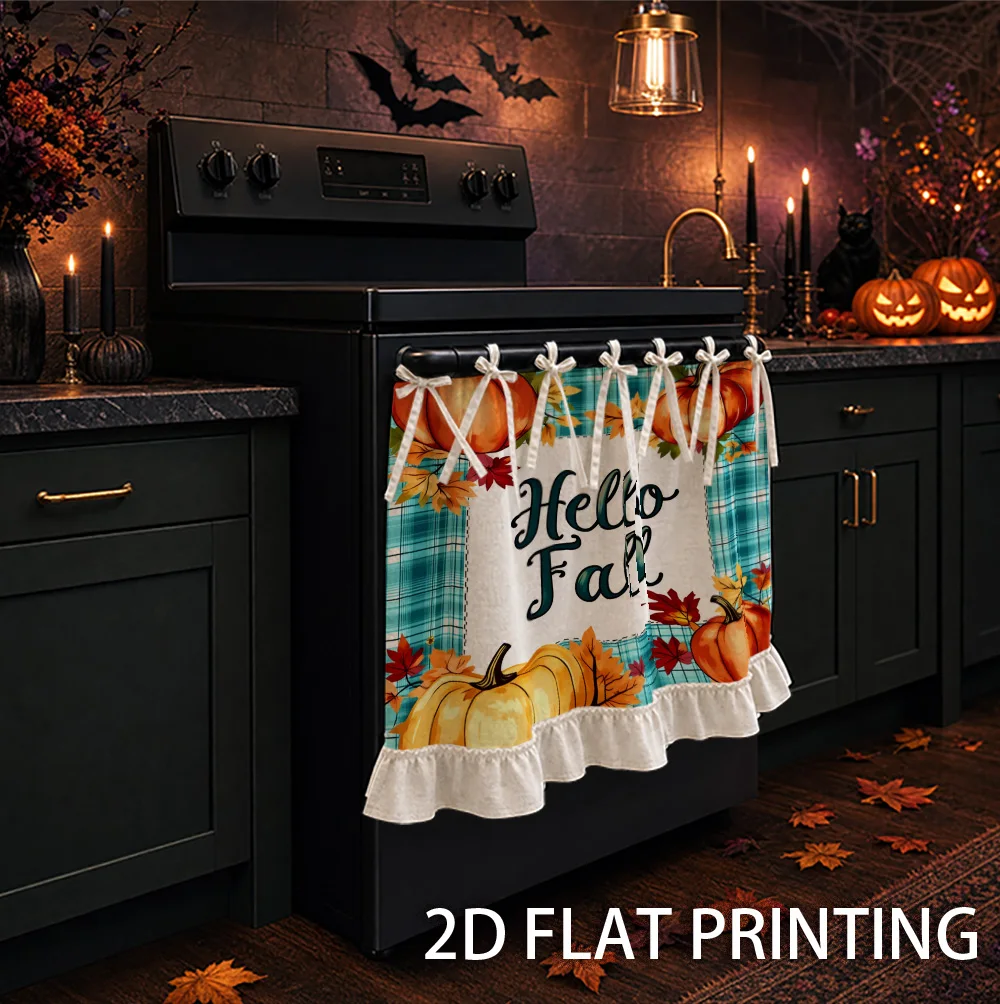 1PC kitchen stove curtain, cabinet curtain and apron. Featuring a 2D graphic design with 