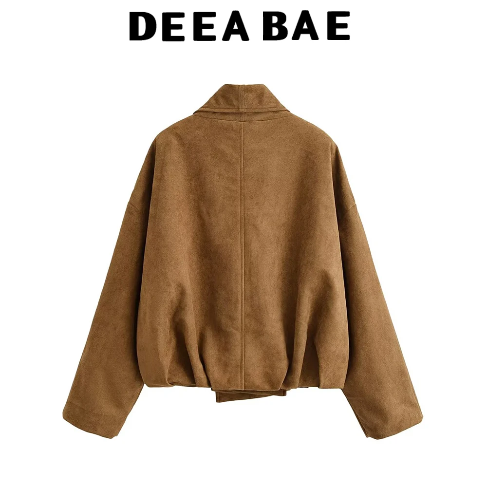 DEEABAE 26 Spring New European and American Style Loose Casual Fashion Suede Texture Effect Wrap Coat