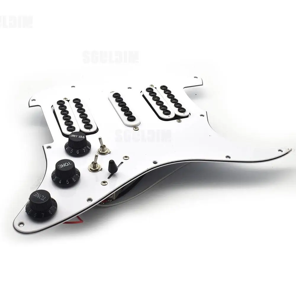 Hsh bobina dividindo guitarra elétrica pickguard captador grande guarda-chuva pré-carregado conjunto de placa de arranhões branco