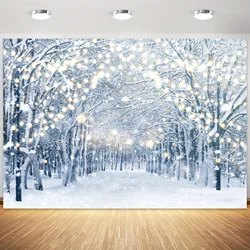 Winter Wonderland Snowforest Background Banner with Sparkling Scattered Light Effect, Universal Festival Party Decoration