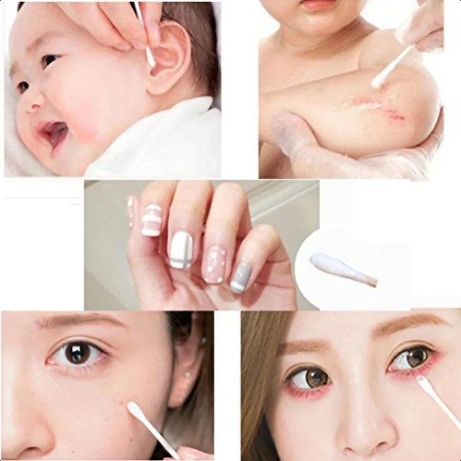 400本入り木製綿棒、天然木使用、化学薬品不使用、強力な吸水性コットン