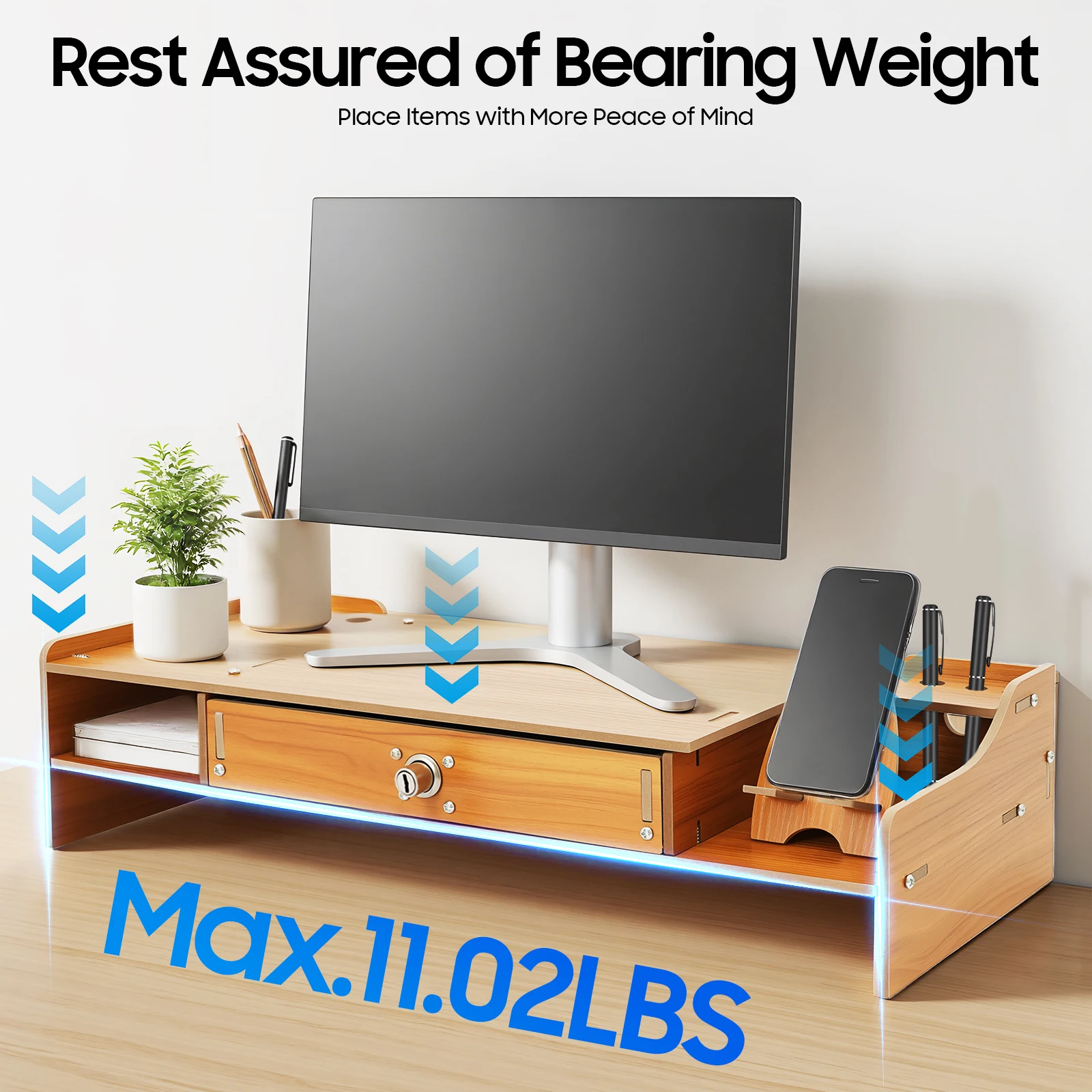 

Computer Monitor Stand sZ08 with Lockable Drawer, Modern Style MDF Desktop Rack, Cherry Wood Veneer sZ08 Monitor Stand for Compu