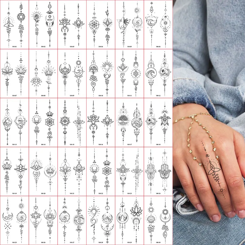 

30 листов маленькие татуировки-наклейки для пальцев и рук, луна, бабочка, цветок, временные татуировки для женщин, водонепроницаемые поддельные татуировки