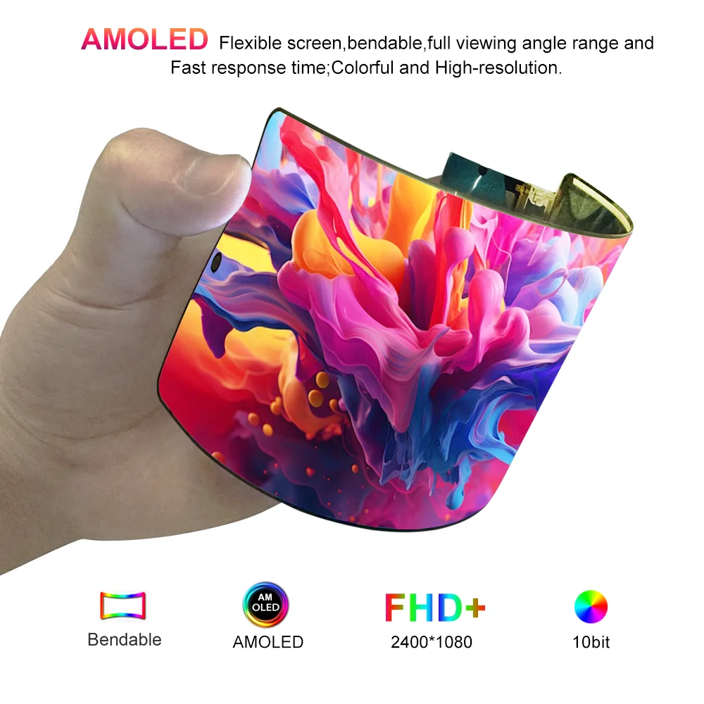 6.67 Inch Flexible AMOLED Display 1080×2400 Bendable Curve OLED Screen 10bit 2K MIPI USB-C Control Board for Prototype Demo