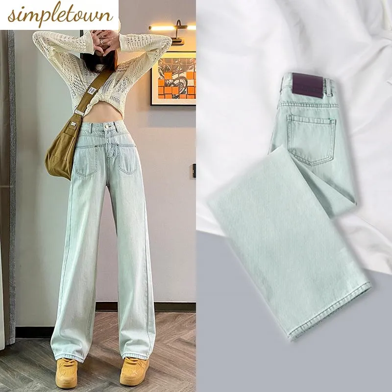 2023 Spring/Summer Korean Version New Retro Straight Leg Jeans for Women High Waist Loose Slim Wide Leg Pants for Women