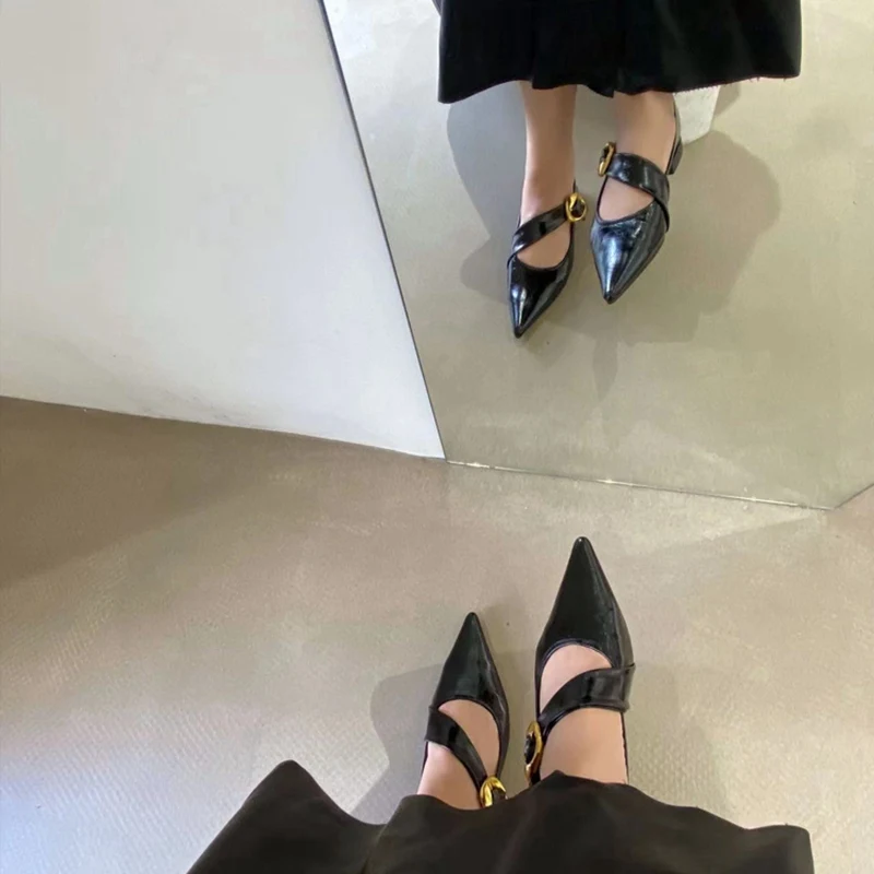 2024 New Brand Women\'s Shoes Mary Janes Flat Heels Spirng Solid Color Ballerinas Fashion Pointed Toe Office Career Zapatos Mujer