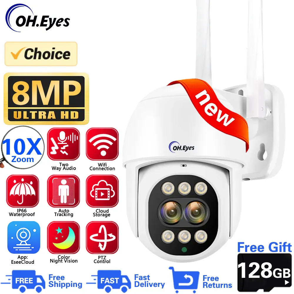 

Dual Lens 2.8mm -12mm 10X Zoom 4K 8MP PTZ WiFi IP Camera 2K 4MP Outdoor AI Human Tracking 2-Way Audio Smart Home Security Camera