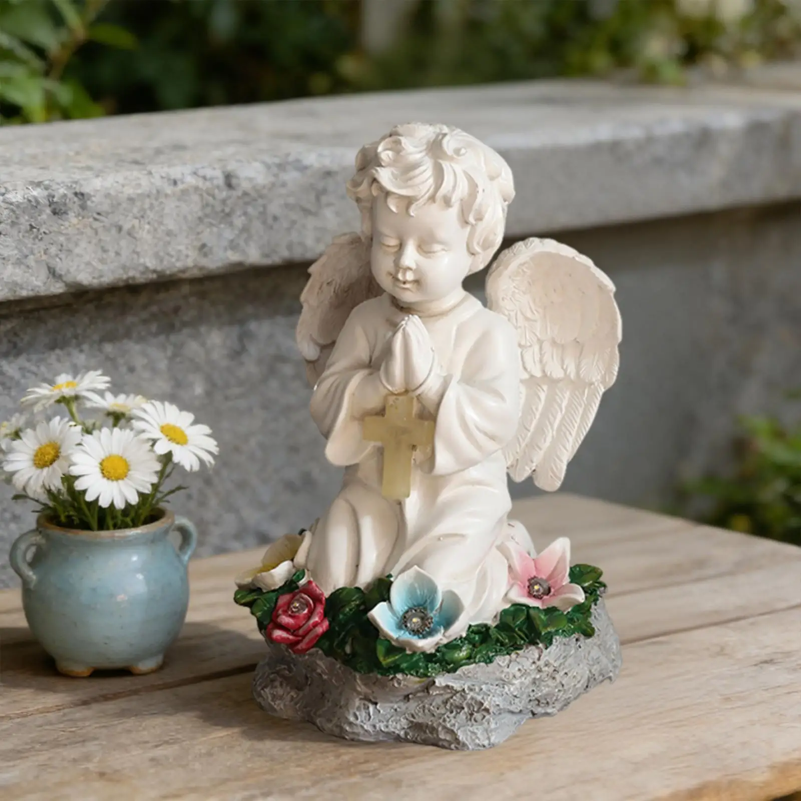 

Солнечная статуя ангела, украшение для солнечного двора из смолы, садовый декор для крыльца, двора, дорожки, мемориального сада