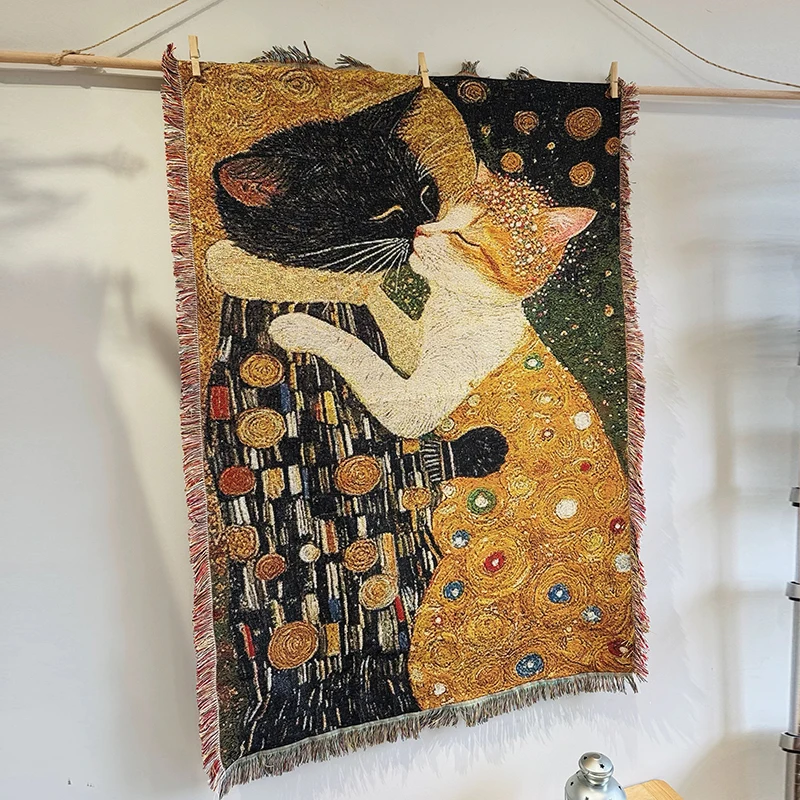 

t Kiss Retro Art Room Decoration Tapestry Cute Small Blanket Bede Blanket Homestay Arrangement Blanket