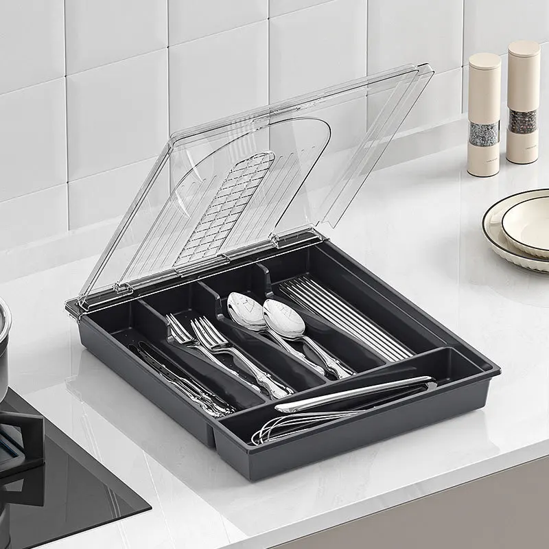 

Storage Cabinet Drawer Divider Organizer Knife Fork Spoon With Lid Dustproof Outdoor Cutlery Box