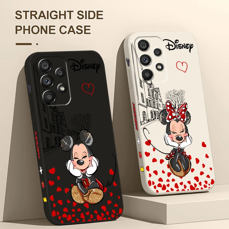 Minnie Mouse Mickey Love For Samsung A53 A73 5G A54 A52 A24 A22 A14 4G A32 A34 A72 A03 Core Liquid Left Rope Cover Capa Fundas