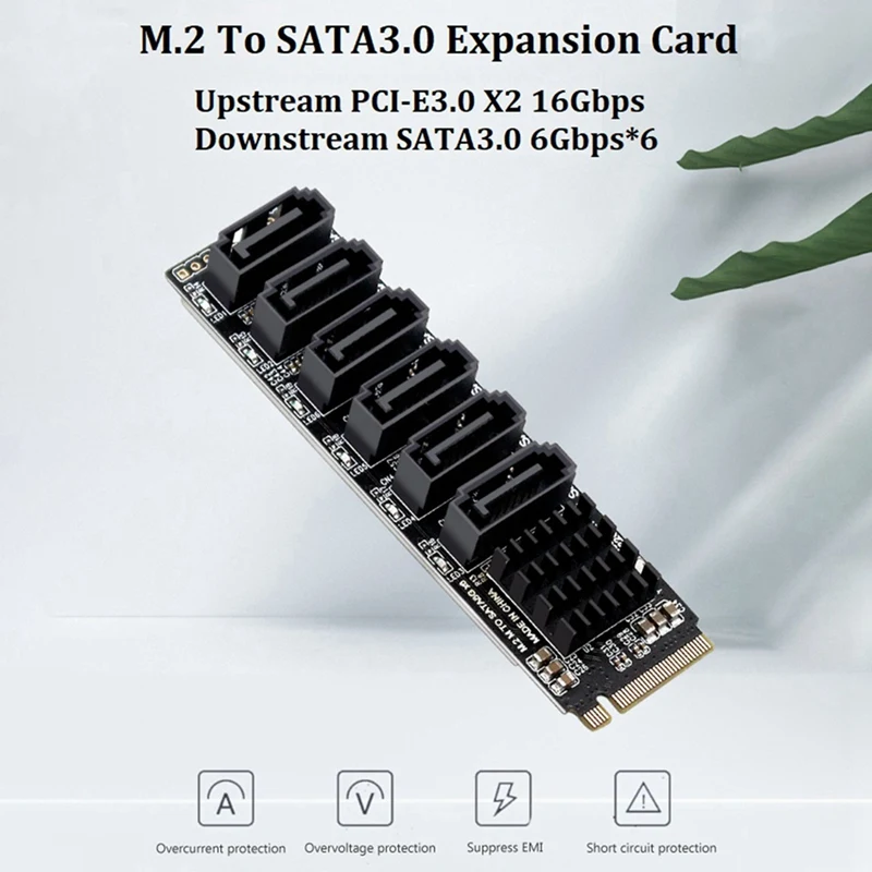 2X PCIE To SATA 6Gpbsx6-Port Expansion Card+SATA Cable M.2 MKEY PCI-E Riser Card M.2 NVME To SATA3.0 ASM1166 Support PM