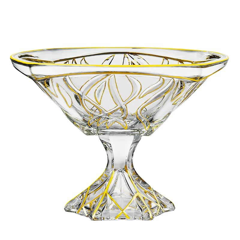 Luxury modern glass fruit bowl gold-plated seaweed pattern glass foot fruit bowl home decoration