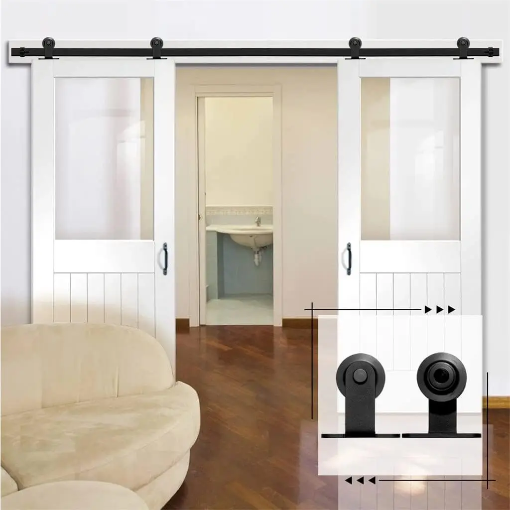 Original Sliding Barn Door Hardware Kit T-Shaped 4-9.6Ft For Double Door Better Than Hardware Kit Rails And Rollers (Color :