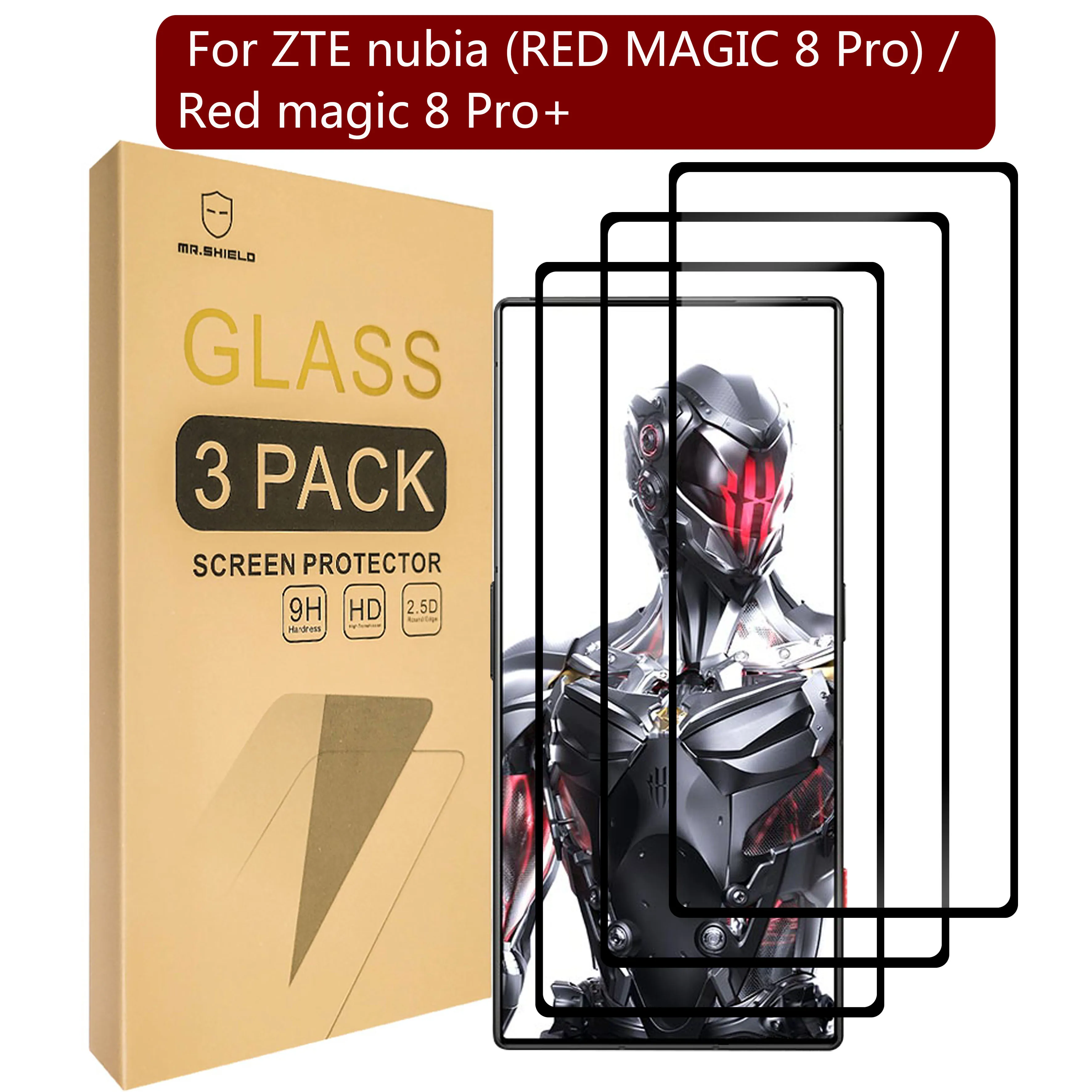 Mr.Shield [3-Pack] Screen Protector For ZTE nubia (RED MAGIC 8 Pro) / Red magic 8 Pro+ [Tempered Glass][Full Screen Glue Cover]