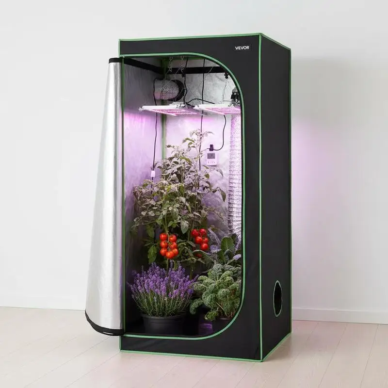 Serre de culture, 80x80x180 cm, box de culture 600D en Mylar hautement réfléchissant, tente de culture intérieure avec fenêtre d'observation, plateau de base et fermeture éclair, serres de culture pour fruits, fleurs et légumes