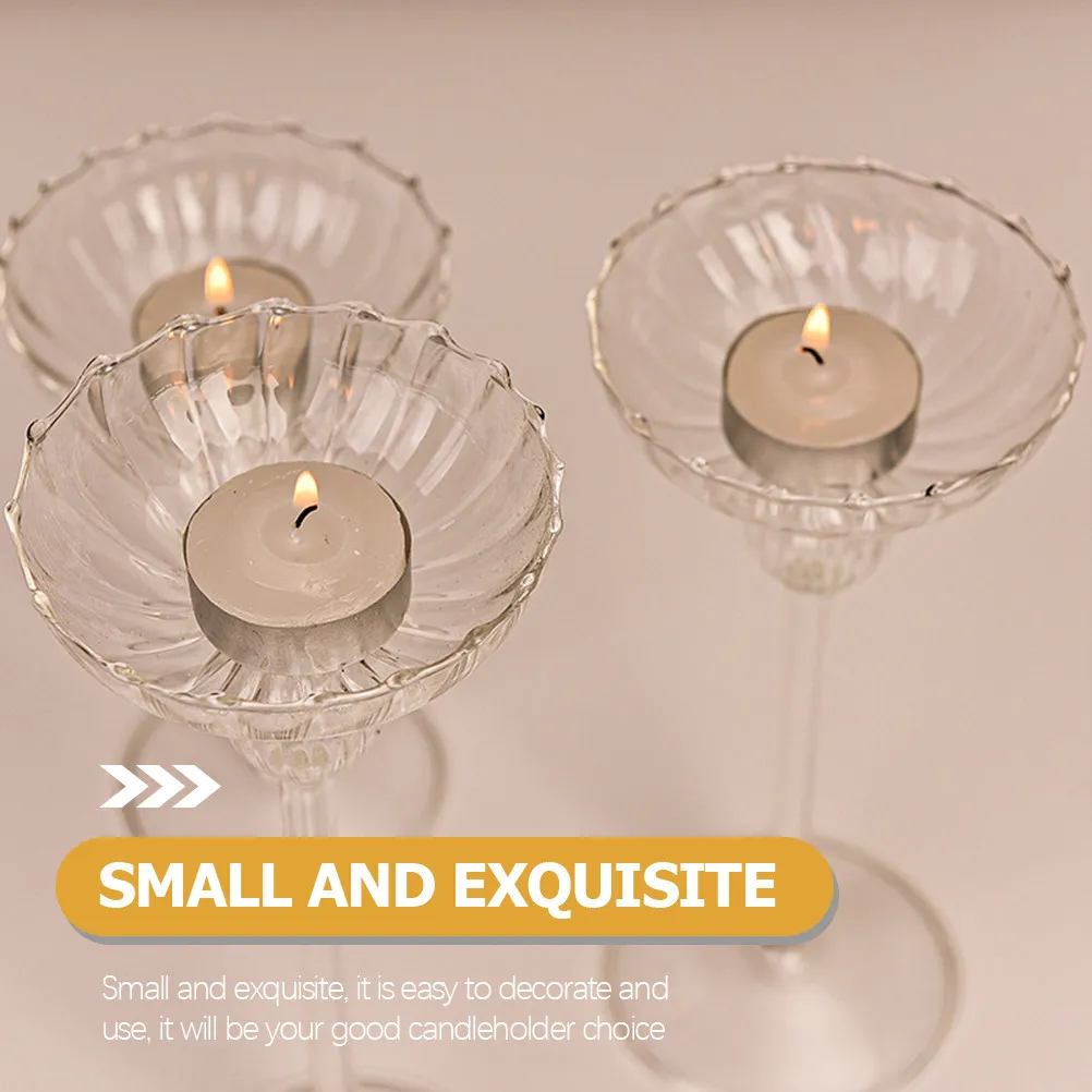 3Pcs Glass Candlestick Set Fine Workmanship Decorative Stand for Banquet Wedding Dreamy Atmosphere Pillar Tealight