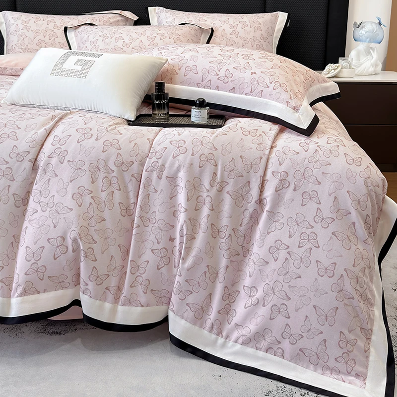 Butterfly Design Bedding Set Luxury 4pcs Pink Egyptian Cotton Duvet Cover sets Flat Sheet Bedspread Pillowcases Home Textiles