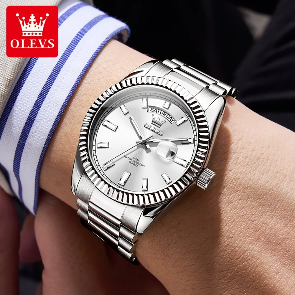 OLEVS ساعات رجالية جديدة تقويم من الفولاذ المقاوم للصدأ مقاوم للماء ساعة رجالية مضيئة أنيقة فاخرة ساعة كوارتز أصلية للرجال 5650